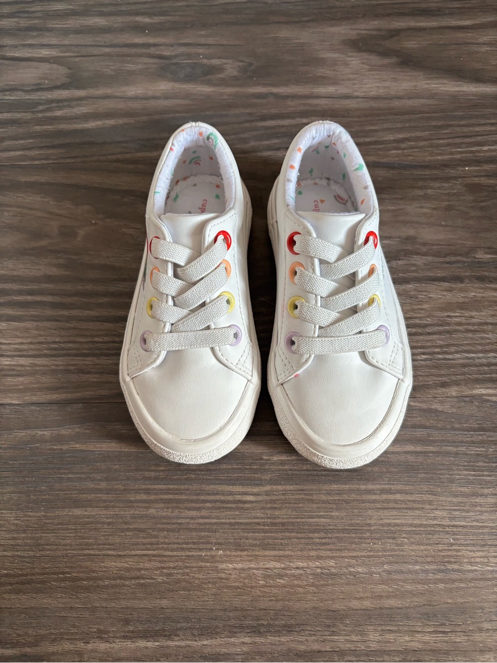 cupcakes & cashmere White toddler Sneakers with Rainbow Eyelets- size 7C